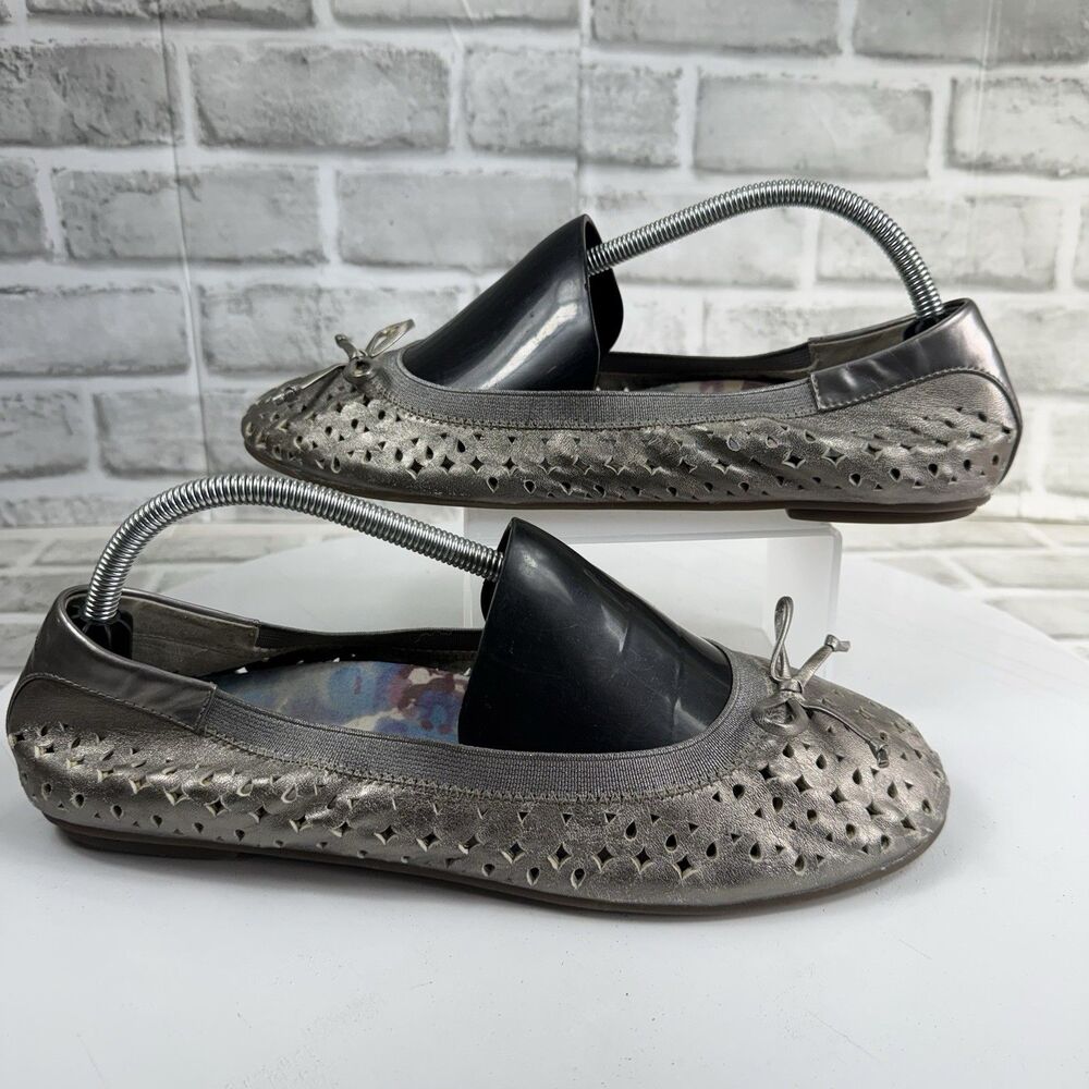Vionic Spark Surin Women's 11 Pewter Leather Slip On Arch Support Ballet Flat